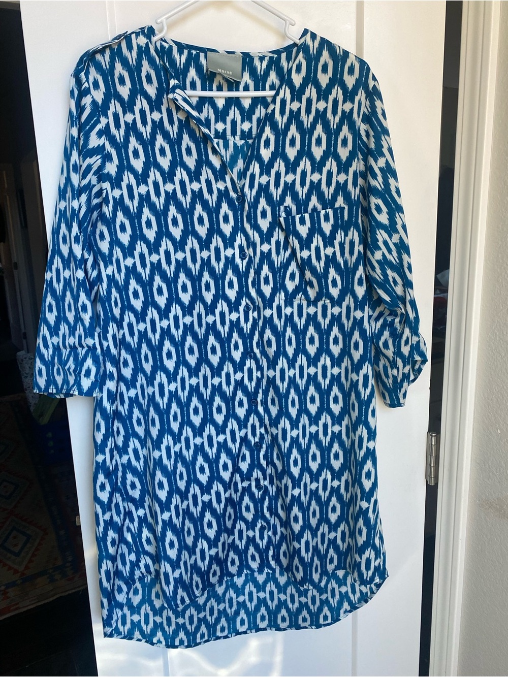 Blue & White Ikat Tunic Dress